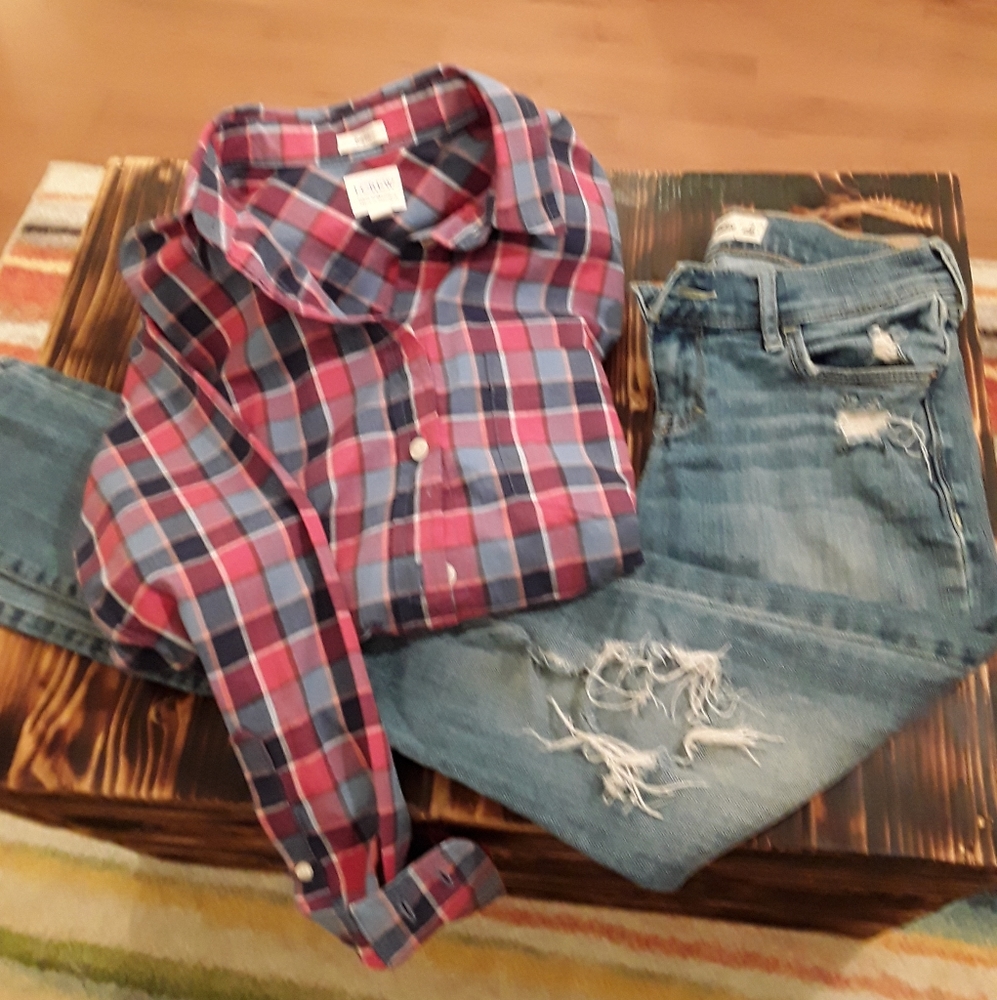 J. Crew Boy Fit Plaid Button Down Shirt